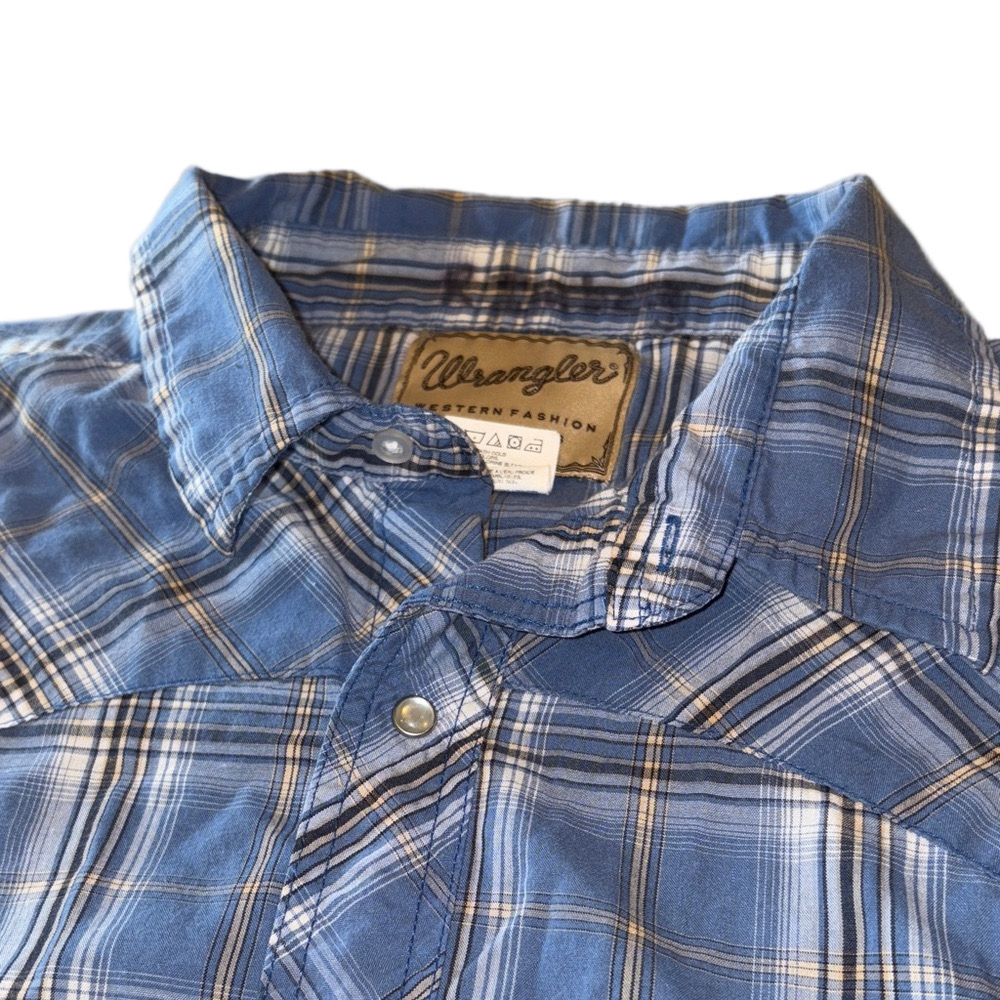 Wrangler Mens 3XL Vintage Western Blue Plaid Short Sleeve Shirt